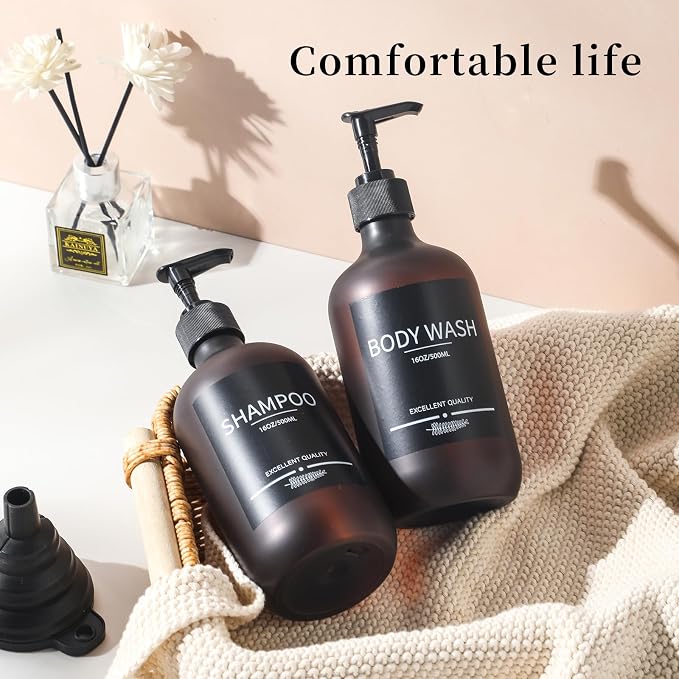 Refillable Matte Amber Plastic Shampoo and Conditioner Bottles, - Image 3