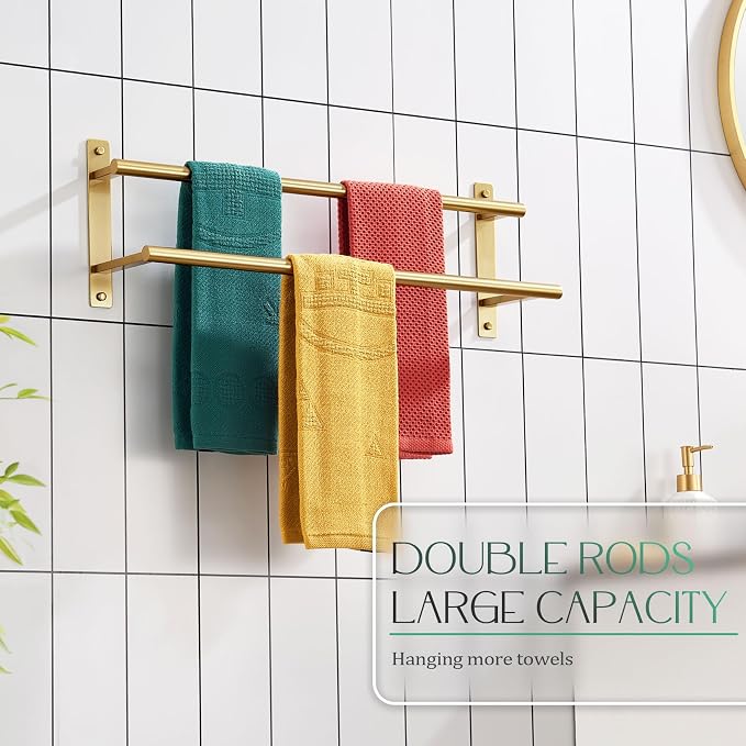 KOKOSIRI 24 Inch Bathroom Towel Racks Double Towel Bar Bath Towel Holder Towel - Image 6