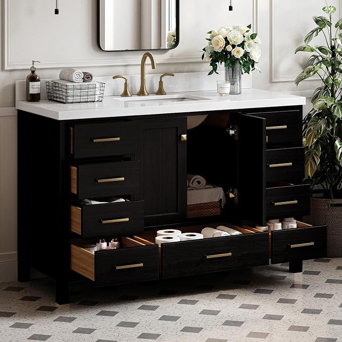 ARIEL Cambridge 55 Inch Single Rectangle Sink Bathroom Vanity - Image 2