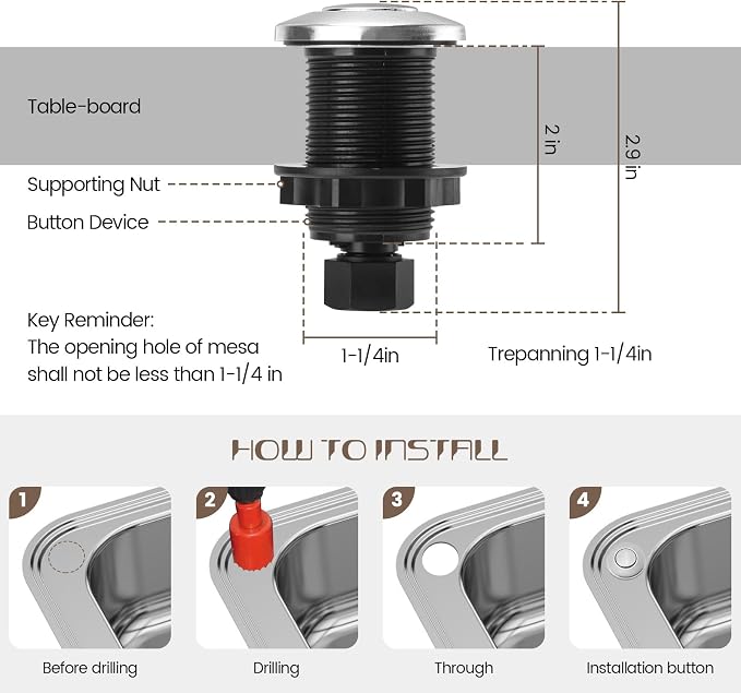 Garbage Disposal Air Switch Kit Sink Top Waste Disposal Stainless Steel Brushed - Image 5