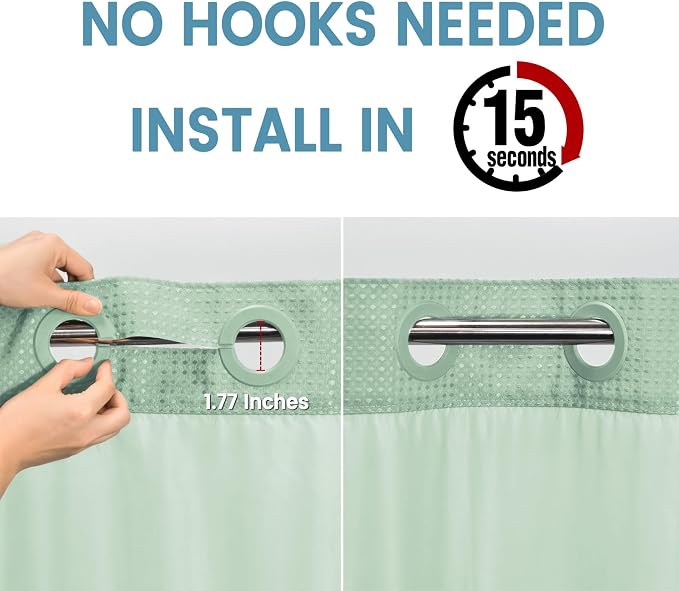 Mint Green Long No Hook Shower Curtain - Image 3