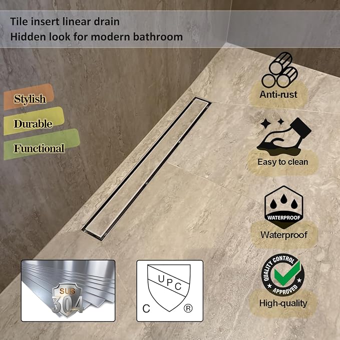Neodrain 18-Inch Linear Shower Drain, Brushed 304 Stainless Steel, Modern Style - Image 5