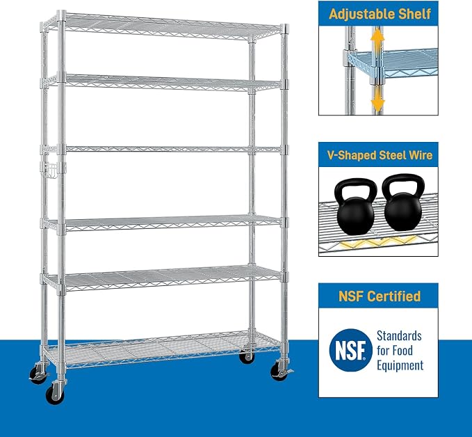 6 Tier Storage Racks Shelving, Heavy Steel Pantry Shelves, Adjustable Wire - Image 7