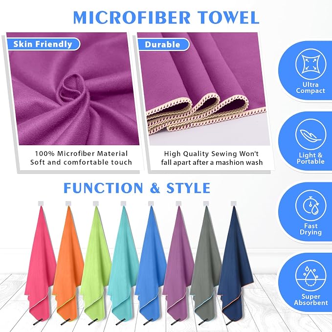 HOEAAS 2 Pack Microfiber Camping Towels, Quick Dry Towel, Super Absorbent Ultra - Image 5