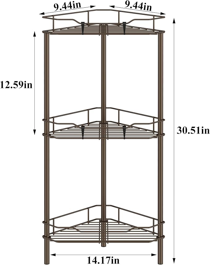 3 Tier Floor Standing Corner Shower Caddy Organizer Shelf - Image 7