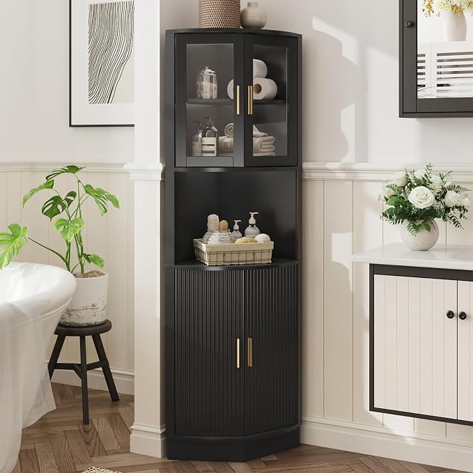 64.9" Tall Corner Cabinet, Modern Fluted Storage Cabinet - Image 8
