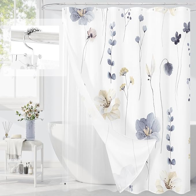 Gibelle 3 in 1 Shower Curtain Set, Waterproof Fabric Bathroom Curtain 72x72 by Gibelle