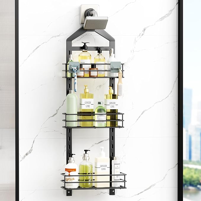 Orimade Adjustable Anti-slip Shower Caddy over Head, Rustproof Bathroom Hanging - Image 2