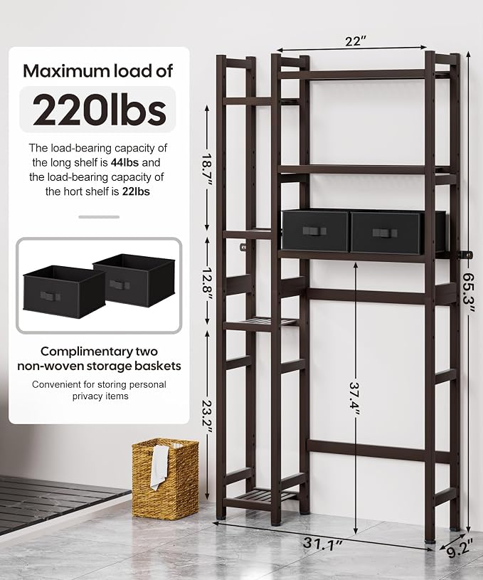 Homde Over The Toilet Storage, Bamboo Bathroom Organizer - Image 2