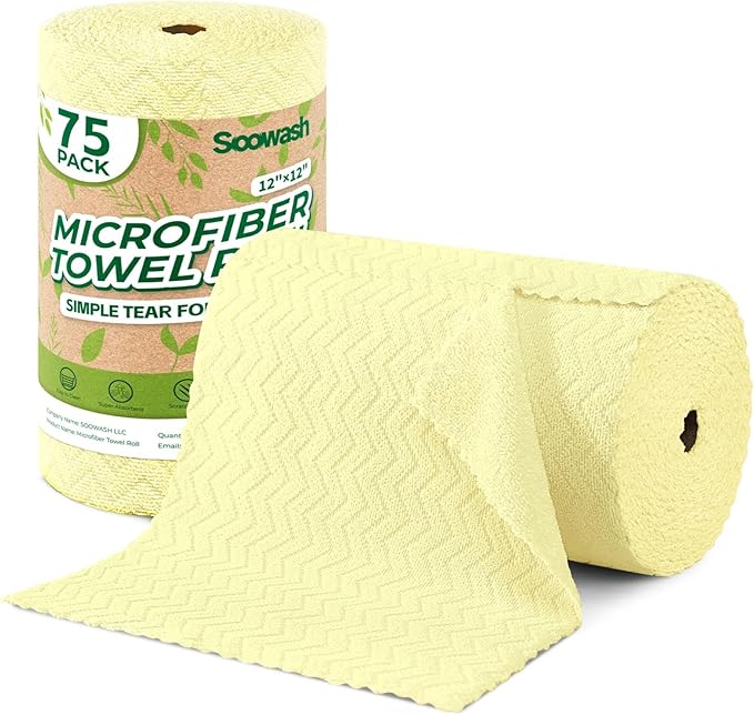 Microfiber Cleaning Cloths Roll, 75 Pack Tear Away Microfiber Towels Roll by SOOWASH