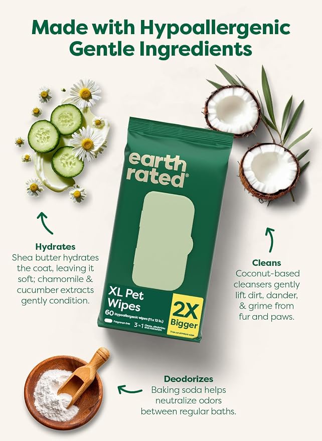 Earth Rated XL Pet Wipes for Dogs & Cats, 3-in-1 Unscented Hypoallergenic - Image 2