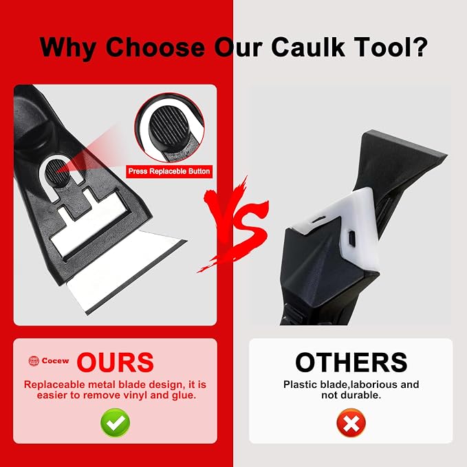 Silicone Caulking Tool Kit, Caulk Remover Tool, Putty Knife Scraper, 3 Glass - Image 3
