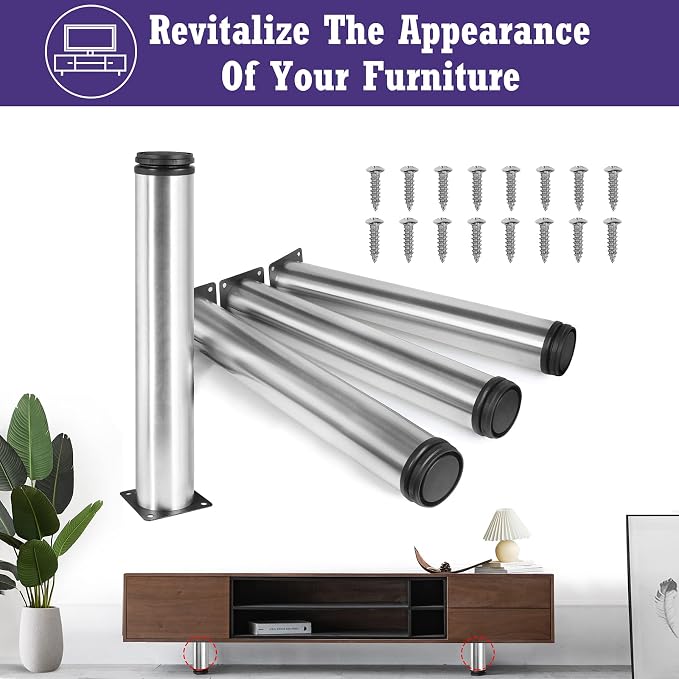 14 Inch Metal Furniture Legs Stainless Steel Adjustable Legs Silver Metal Legs - Image 2
