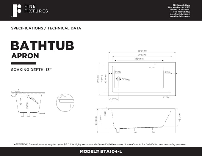 Fine Fixtures Acrylic, Fiberglass Alcove Soaking Bathtub - Image 6