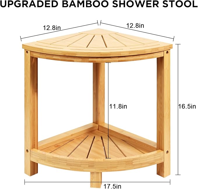 Ollieroo 2-Tier Bamboo Corner Shower Stool - Image 3