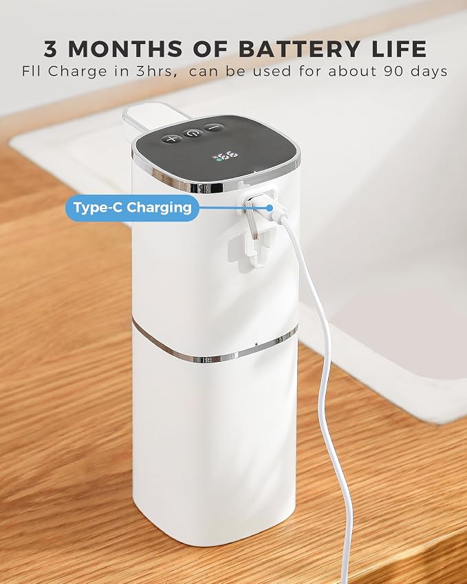 Automatic Foaming Soap Dispenser, 12.8oz Rechargeable, Adjustable Foam Levels - Image 5