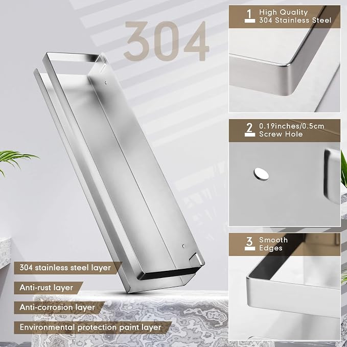 Lallisa 2 Pieces Stainless Steel Shelf Bathroom Shower Floating Shelves Wall - Image 4