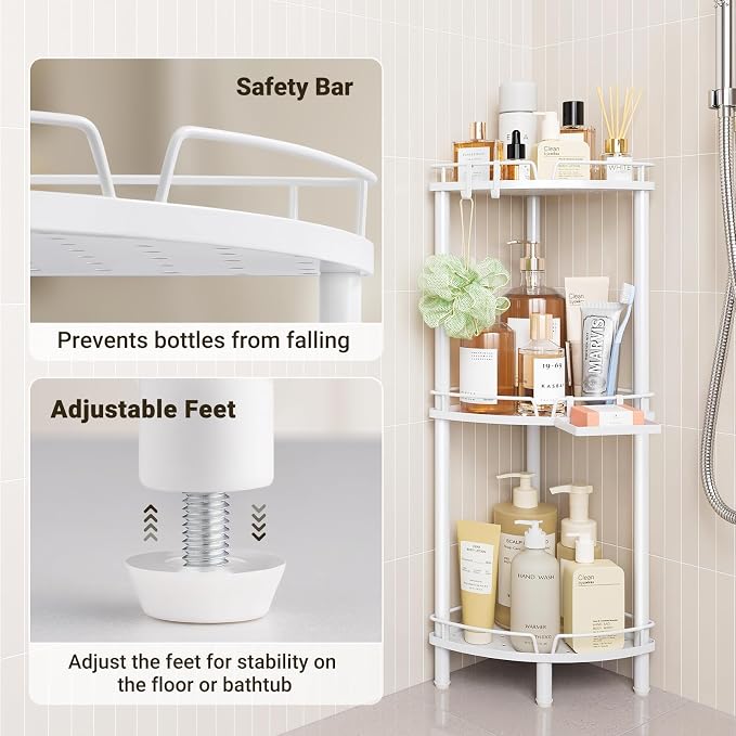 ELYKEN Corner Shower Caddy Standing, 3 Tier Rustproof Metal Shower Organizer - Image 5