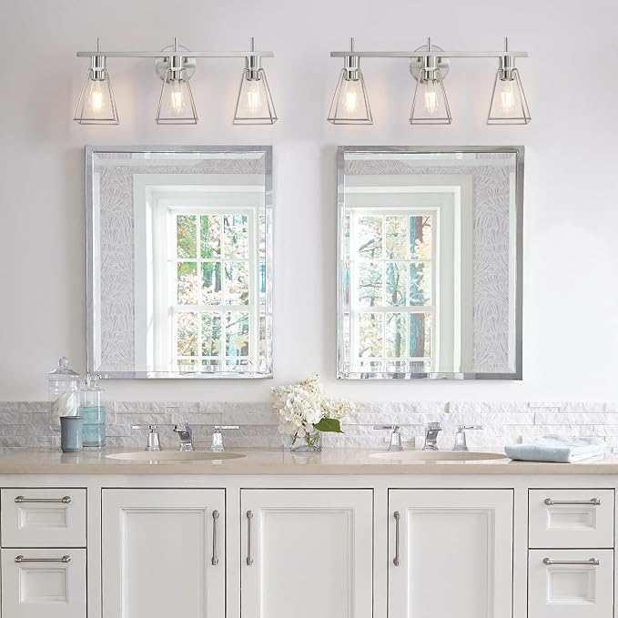 Industrial Bathroom Vanity Lights: 3-Lights Silver Brushed Nickel Vintage Metal - Image 3