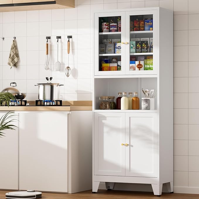 Metal Kitchen Pantry Cabinet, Freestanding Cupboards - Image 2