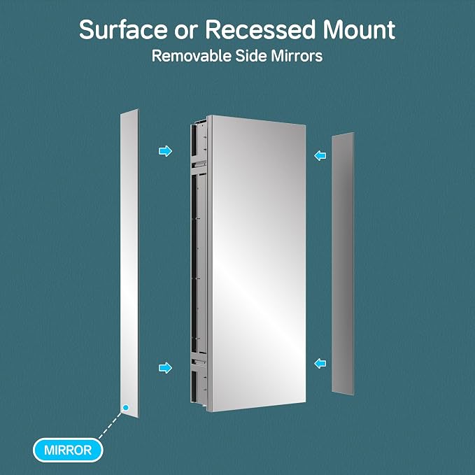 12"x30" Medicine Cabinet Mirror, Aluminum Silver Recessed Medicine Cabinet - Image 8