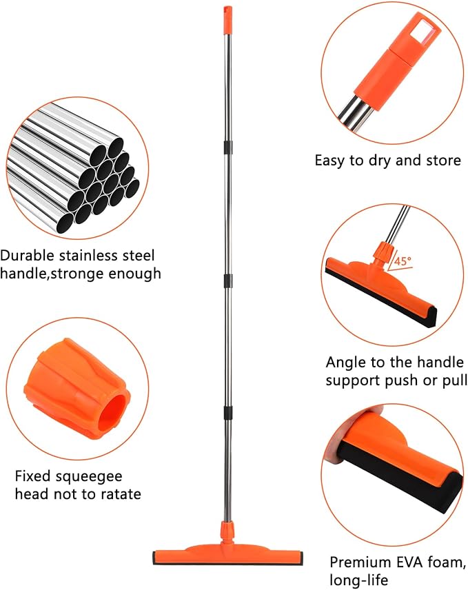 Multi-Purpose Floor Squeegee, Long-Handled EVA Scraper, Adjustable 68-inch - Image 4