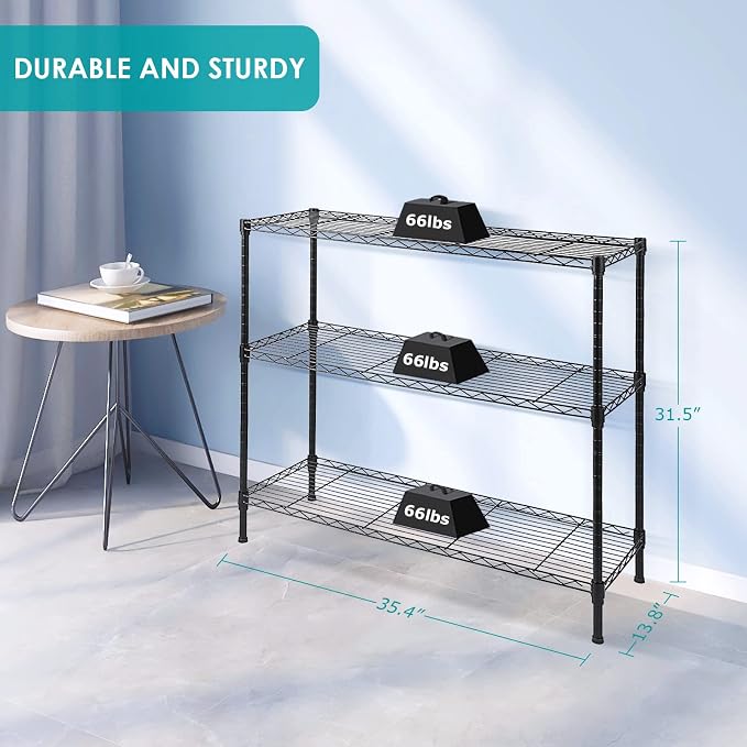 BNSPLY 3-Tier Wire Shelving Unit, Adjustable Metal Wire Shelves - Image 3