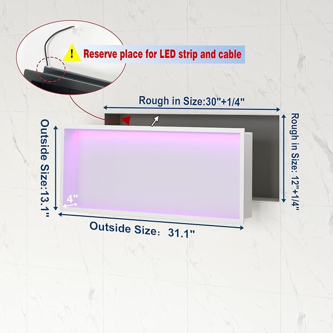 30X12 RGB Shower Niche, No Tile Needed Wall Niche - Image 3