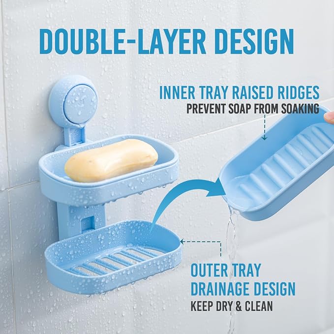 TAILI Double Layer Soap Dish Holder Suction Cup, Strong Sponge Holder - Image 3