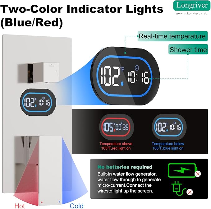 Shower Faucet Set with Hydro Power Temperature Display, Shower System Bathroom - Image 2