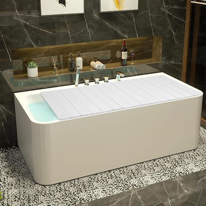 Bathtub Cover Foldable 62.9" x 31.5" Bath Tray Adjustable PVC Shutter Bath Lid - Image 2