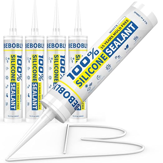 White Silicone Caulk & Sealant, 100% Waterproof Silicone Sealant Caulking by BEBOBLY