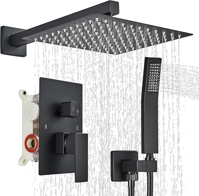Shower Faucet 10 Inches Matte Black Shower System by ACKWAVE