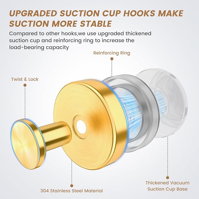 BKV Suction Cup Hooks for Glass Window, Removable Shower Hooks for Inside Shower - Image 2