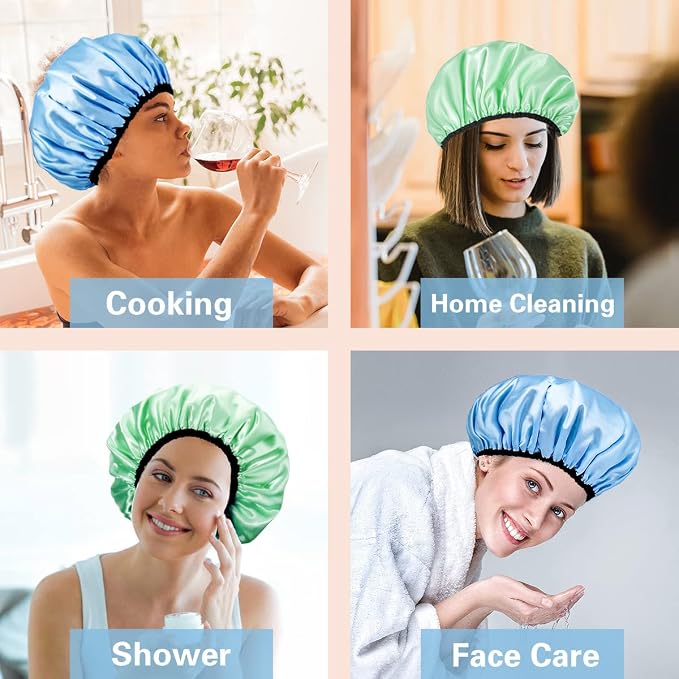 Auban Shower Cap for Women, Adjustable Reusable, Extra Large, Double-Layer - Image 9