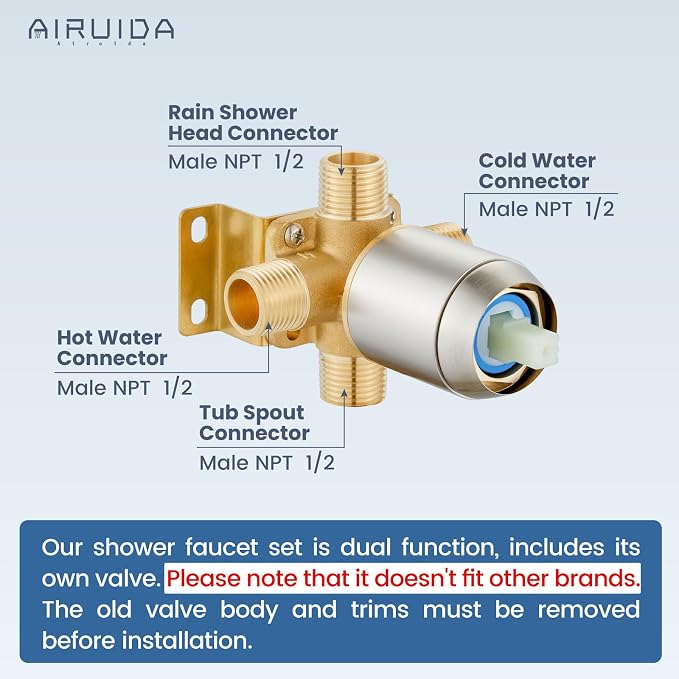 Airuida Shower Faucet Set and Handle Set Single Function Shower Trim Kit - Image 2