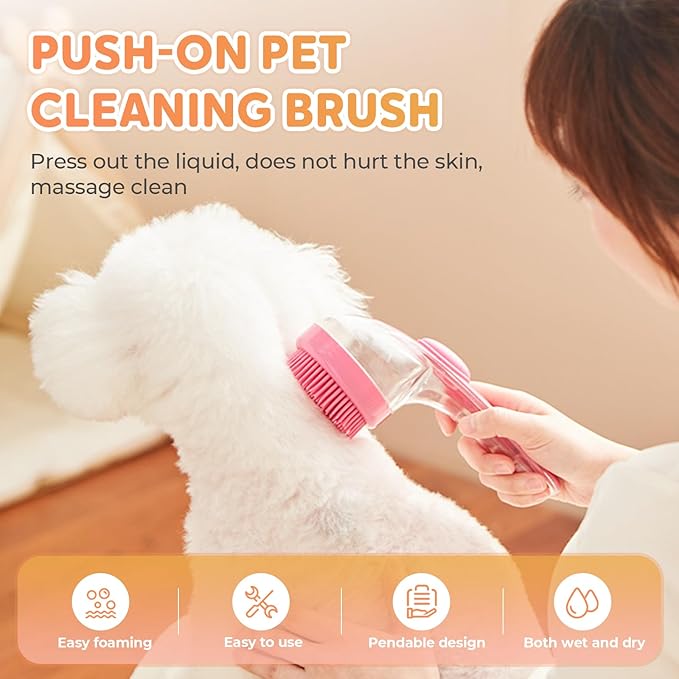 Pet Bath Brush with Shampoo Dispenser, Dog Bath Brush and Grooming Massage Brush - Image 2