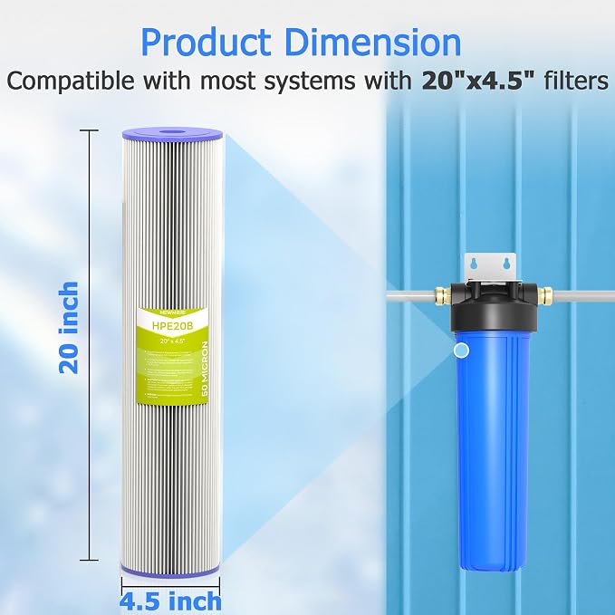 50 Micron Whole House Water Filter Cartridge, Pleated Sediment Filters - Image 4
