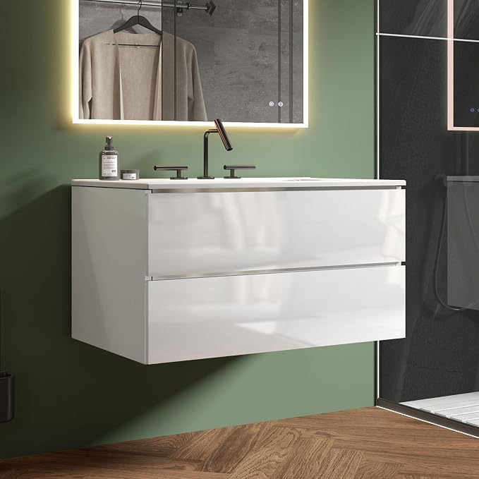36" Bathroom Vanity with Sink, Modern Floating Vanity with Double Soft-Closing by LittleTulip
