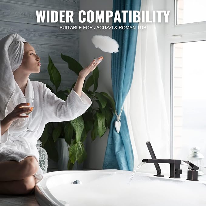 Waterfall Roman Tub Filler Faucet, Deck Mount Bathtub Filler - Image 5