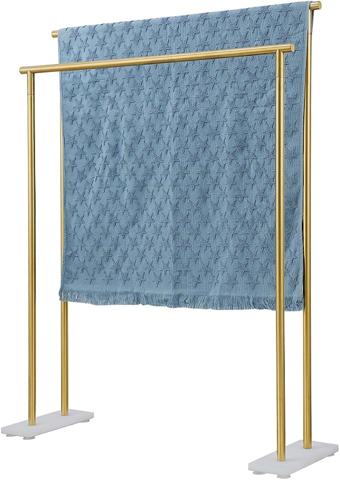 JQK Bath Towel Bar Free Standing Gold, 30 Inch Stand Double Towel Rack Holder by Homeimprovement