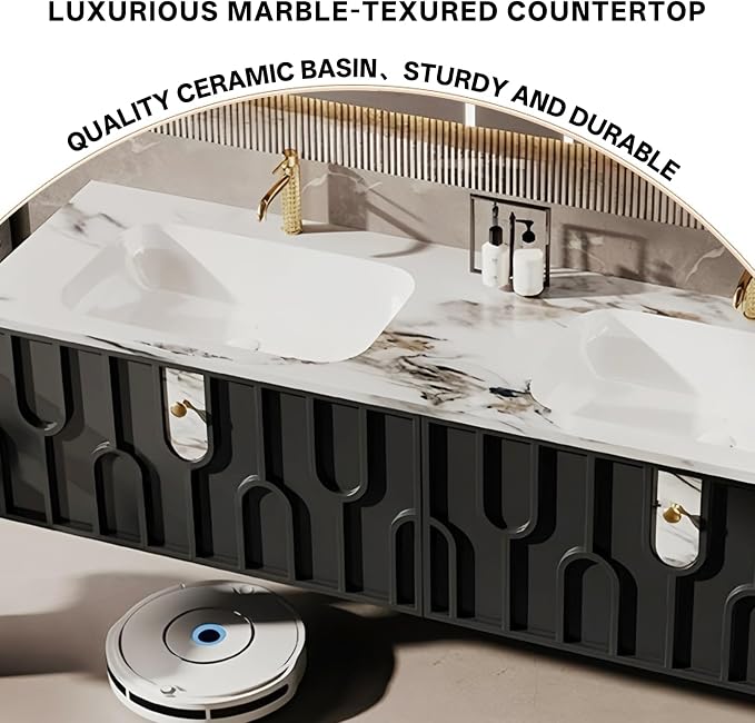 Double Sink Bathroom Vanity 92Inch, Modern Floating Vanity Set - Image 3
