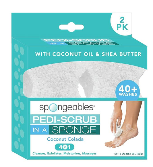 Spongables Pedi Scrub Foot Exfoliating 5+ Wash Travel Sponge, Coconut Colada by Spongeables