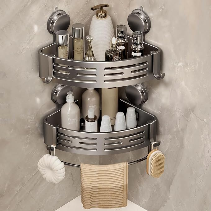 VOLPONE Corner Shower Caddy Suction Cup Shower Shelf Corner No Drilling by VOLPONE