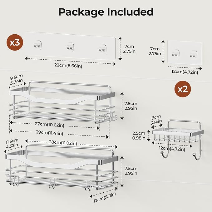 Orimade Shower Caddy Basket Shelf, No Drilling Wall Mounted Rustproof Stainless - Image 7