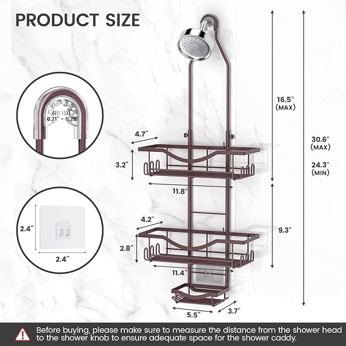 REINHARDT Shower Caddy Hanging Adjustable, Extended Length Rustproof Showers - Image 6