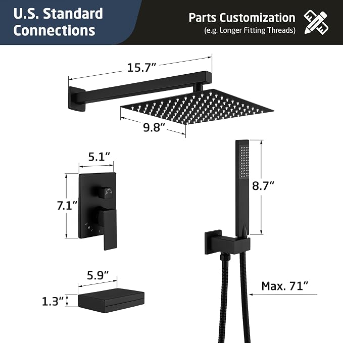 KES Shower System with Tub Spout, Matte Black Shower Faucet Set Complete 10 - Image 8