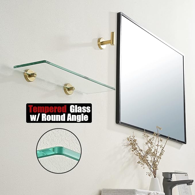 JQK Bathroom Glass Shelf Gold, Tempered Glass Shower Storage 16 by 5 inches - Image 6