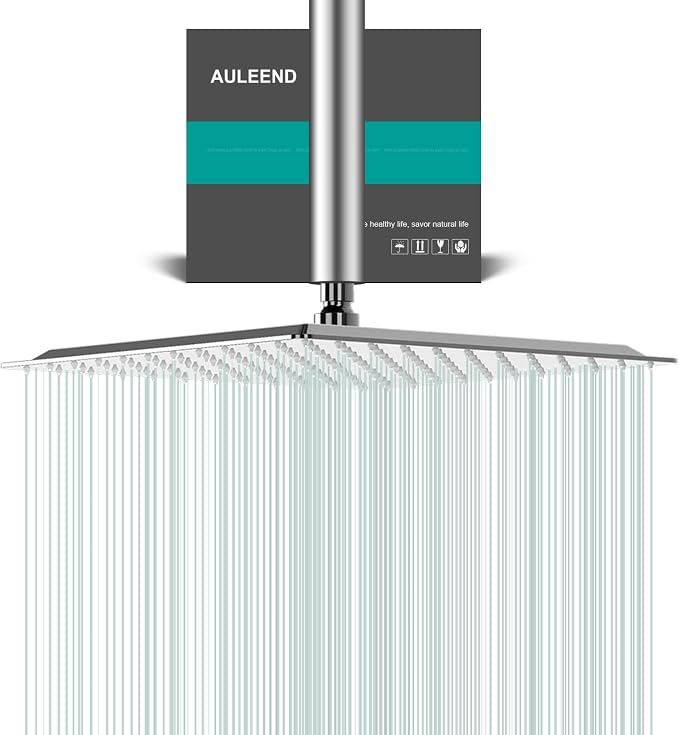 Square Rain Shower Head, High Flow Stainless Steel, Work by AULEEND