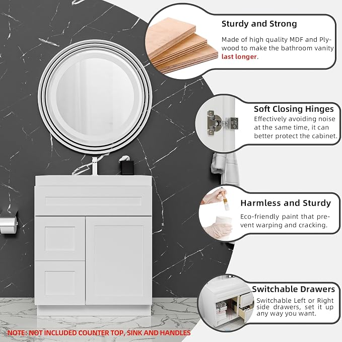 KitchenMan 30 Inch Bathroom Vanity Without Sink and Top Unassembled Bathroom - Image 4